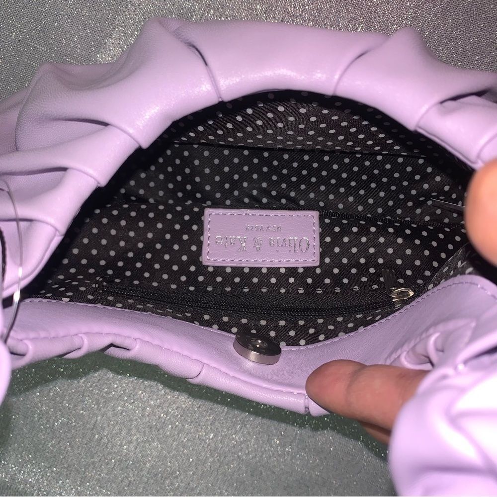 Olivia and Kate Lilac Purple Mini Faux Leather Ruched Purse – NWT - Picture 3 of 3
